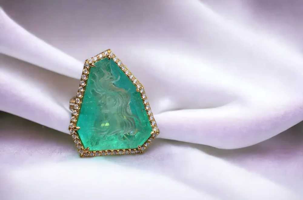 Russian Intaglio Emerald in 18 Karat Yellow Gold … - image 8