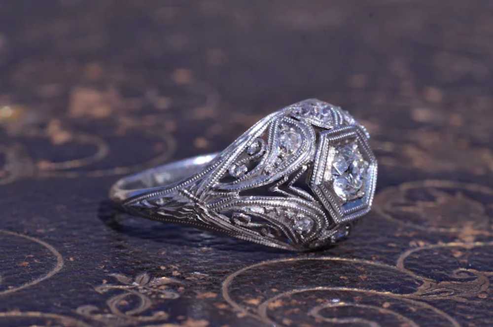 Ladies Filigree Ring in Platinum set with Diamonds - image 2