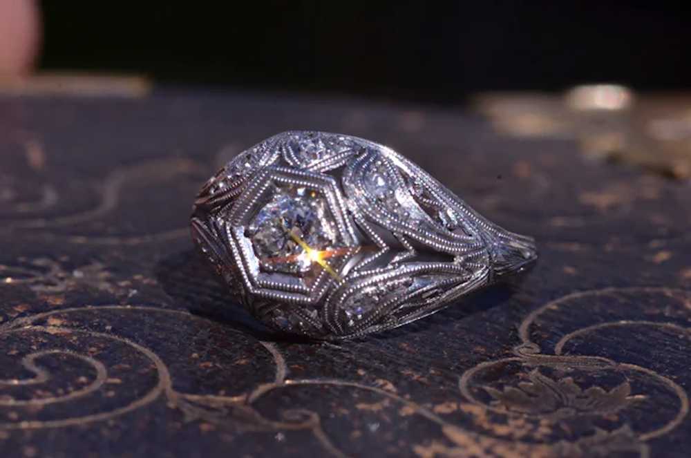 Ladies Filigree Ring in Platinum set with Diamonds - image 6