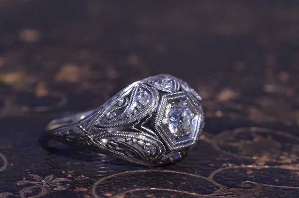 Ladies Filigree Ring in Platinum set with Diamonds - image 7