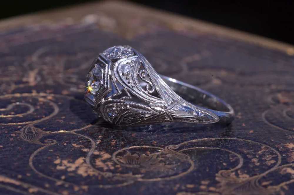 Ladies Filigree Ring in Platinum set with Diamonds - image 8