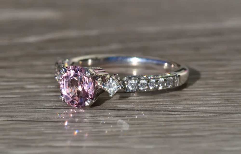 Natural Pink Sapphire and Diamond Engagement Ring - image 2