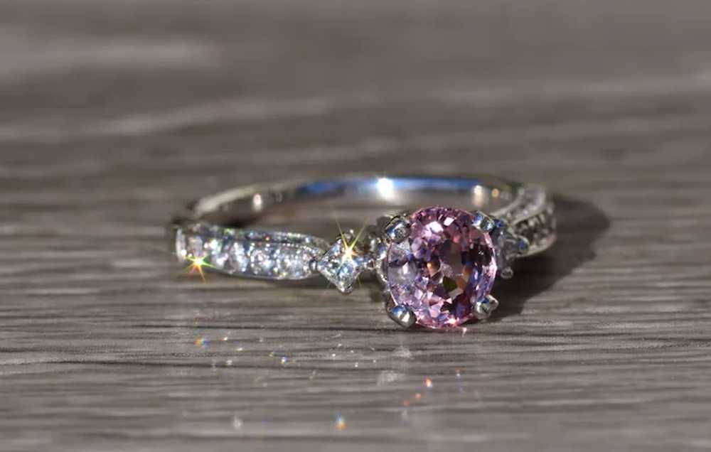 Natural Pink Sapphire and Diamond Engagement Ring - image 5