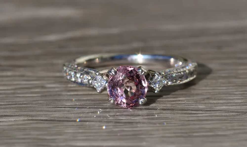 Natural Pink Sapphire and Diamond Engagement Ring - image 6