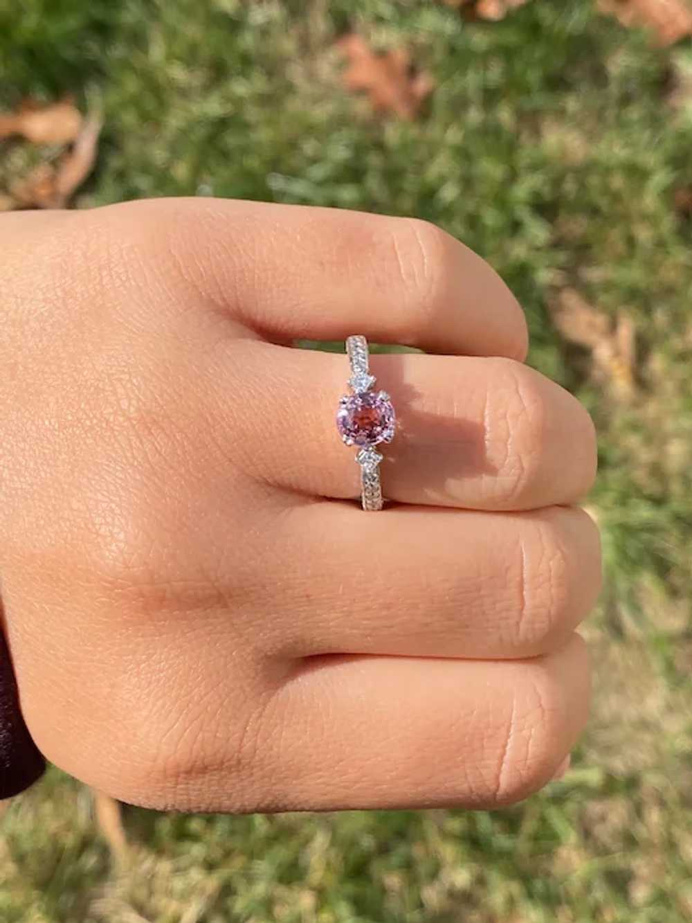 Natural Pink Sapphire and Diamond Engagement Ring - image 9