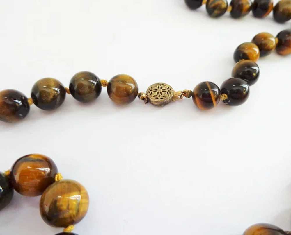 Tiger Eye Beads with Large Hardstone Carved Penda… - image 4