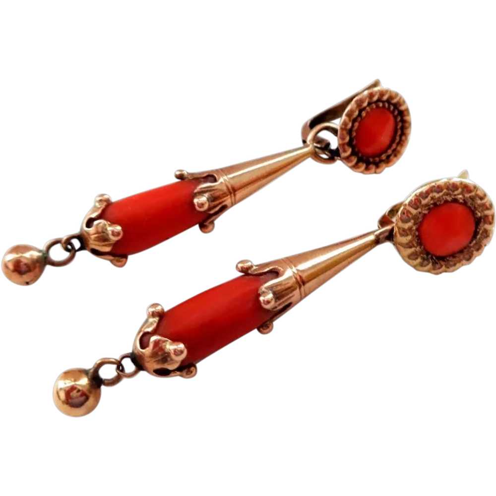 Antique Coral and 14K Gold Day and Night Dangle E… - image 1