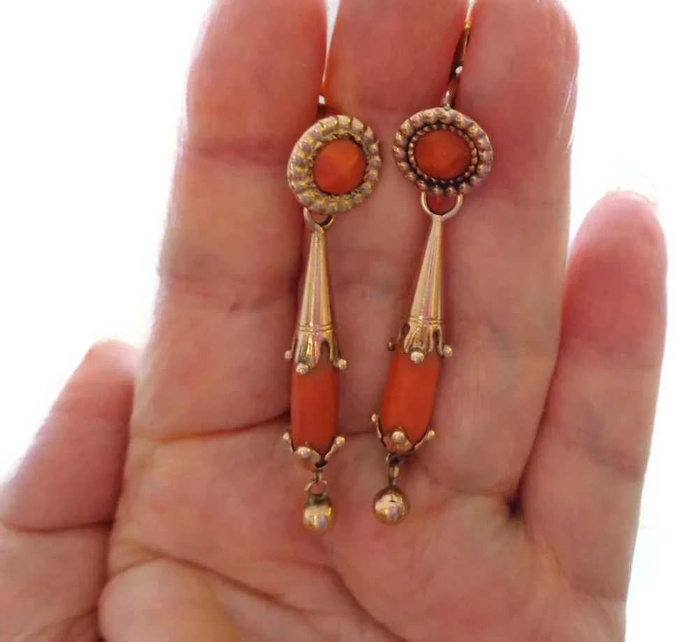 Antique Coral and 14K Gold Day and Night Dangle E… - image 2