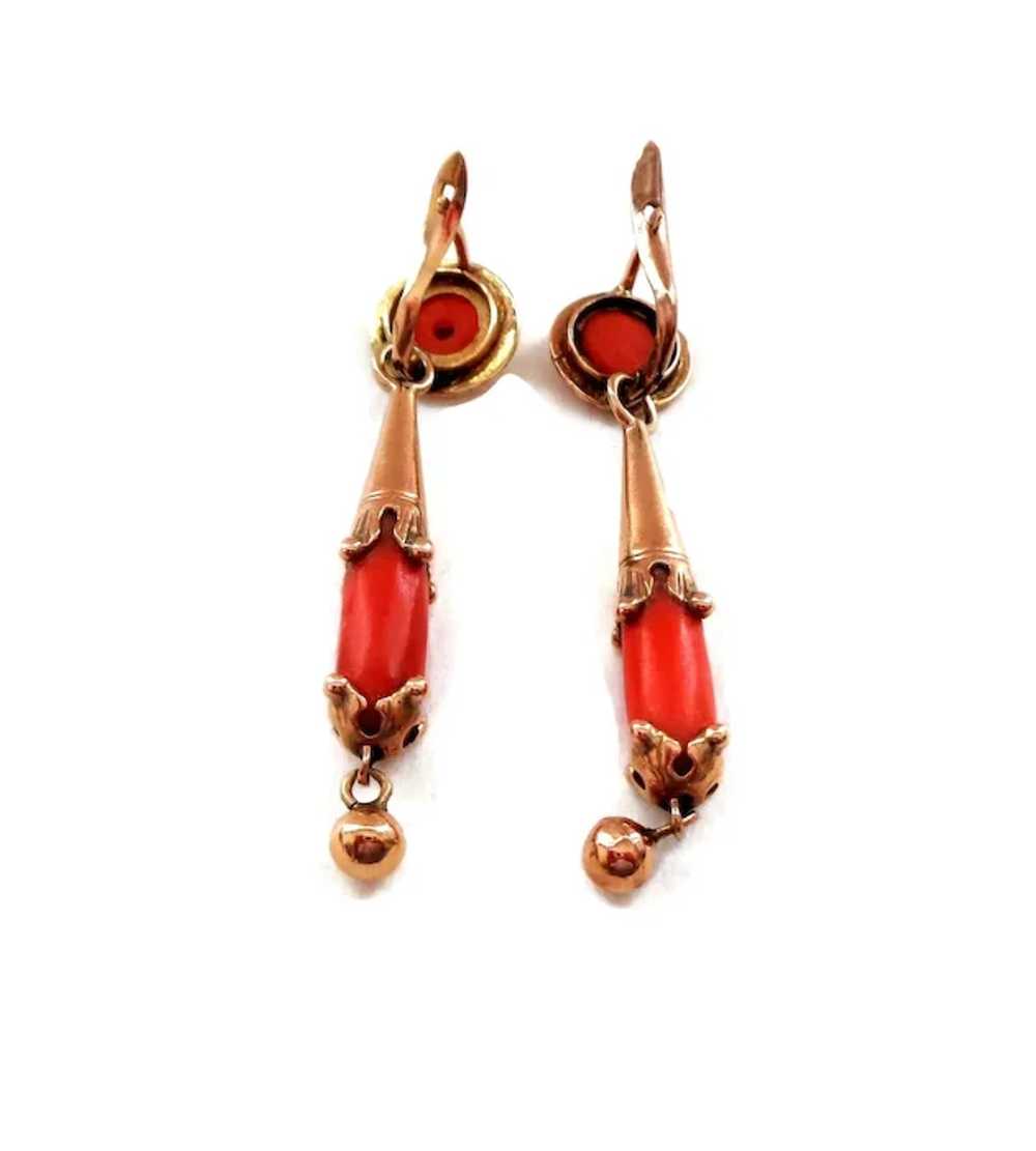 Antique Coral and 14K Gold Day and Night Dangle E… - image 3