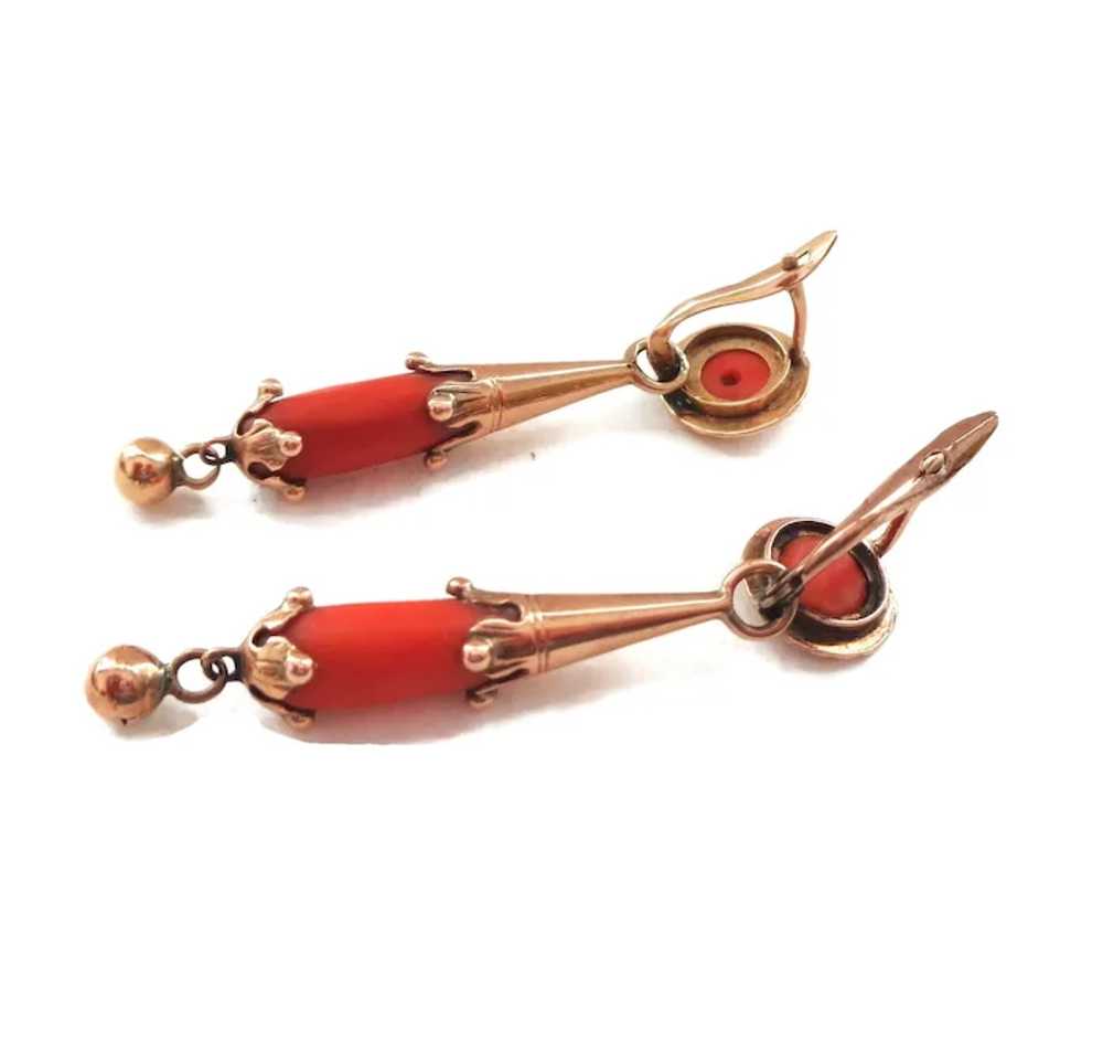 Antique Coral and 14K Gold Day and Night Dangle E… - image 4