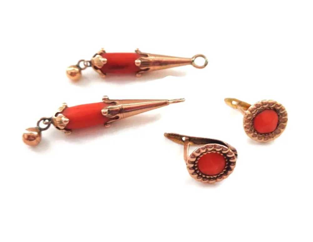 Antique Coral and 14K Gold Day and Night Dangle E… - image 6
