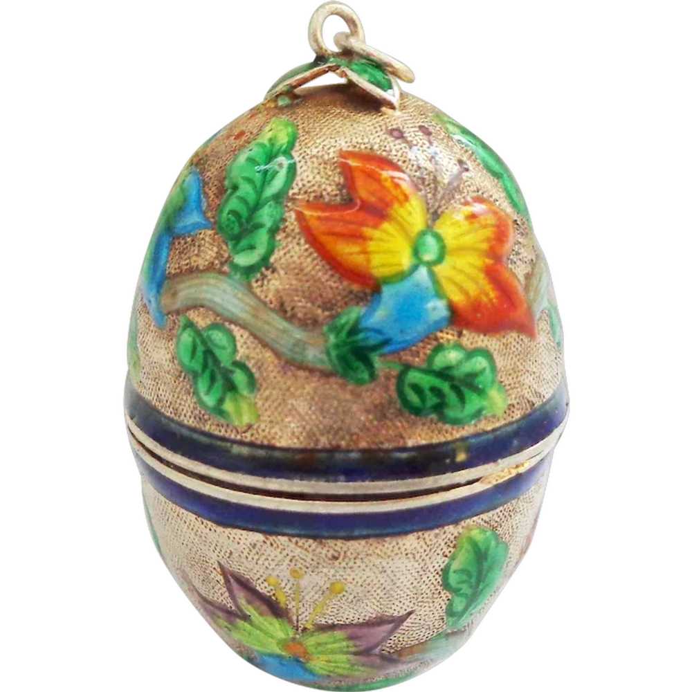 Chinese Enamel on Silver Egg Form Box or Snuff or… - image 1