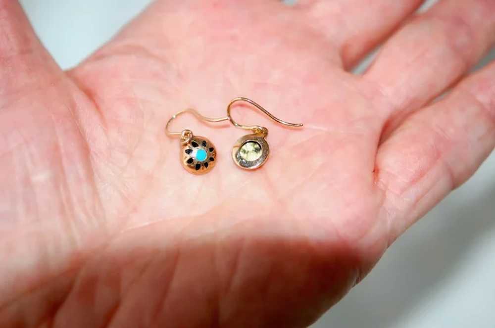 14K Antique Enamel Earrings - image 2