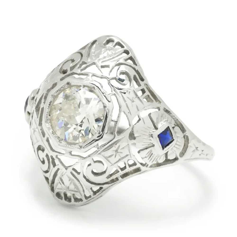 Art Deco Old Mine Cut Diamond Ring with Sapphires… - image 5
