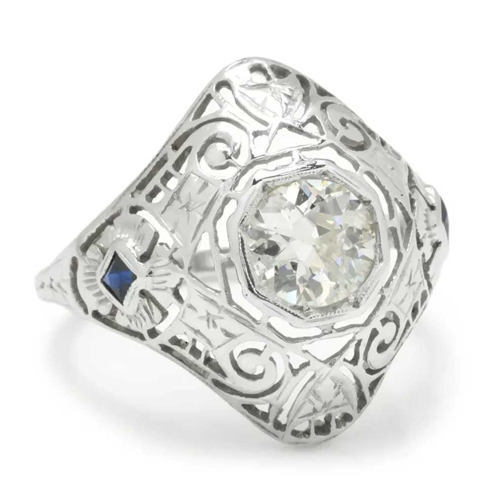 Art Deco Old Mine Cut Diamond Ring with Sapphires… - image 6