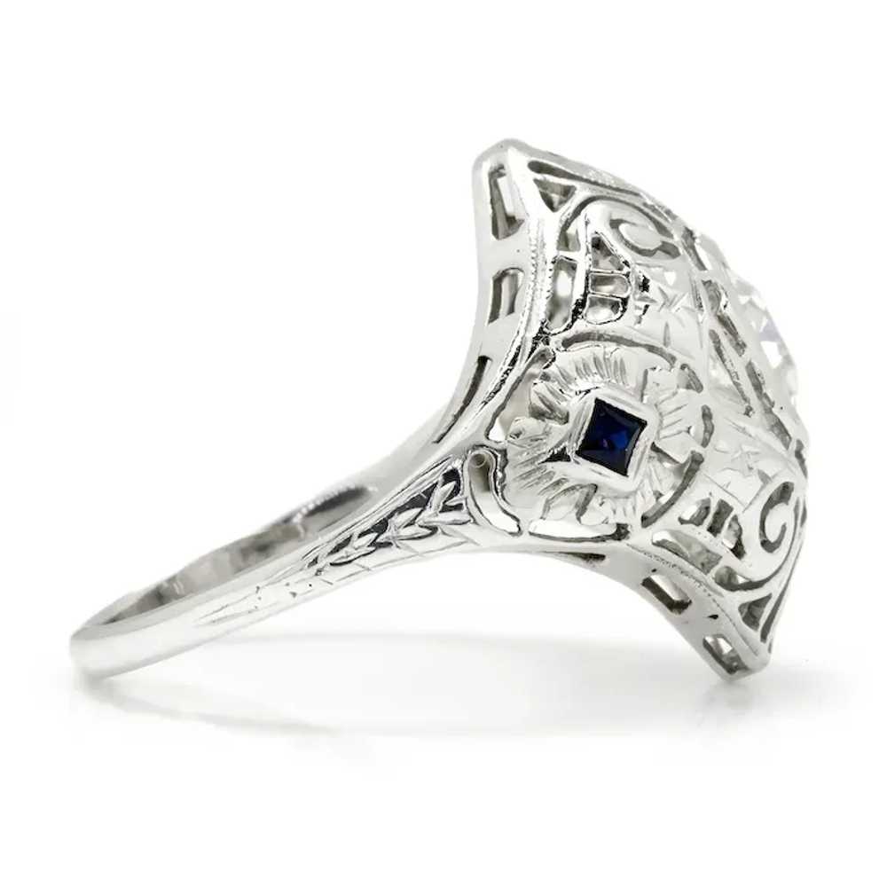 Art Deco Old Mine Cut Diamond Ring with Sapphires… - image 7