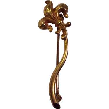 10K Yellow Gold Fleur de Lis Vintage Pin - image 1