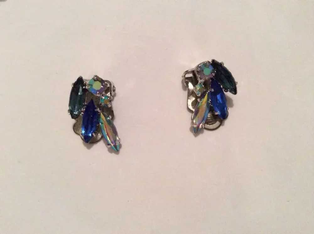 Blue Rhinestone Pin & Earring Set - image 6