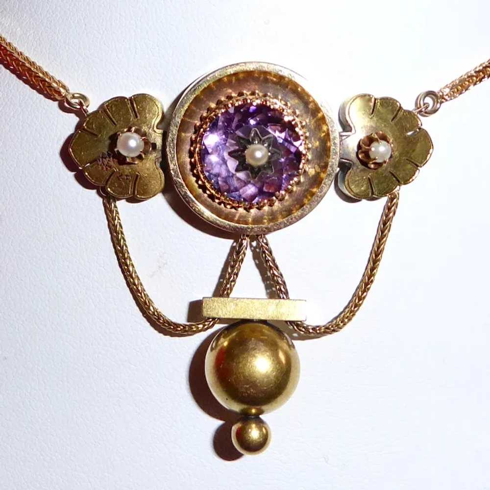 14k & 18k Victorian Festoon Necklace w Amethyst &… - image 10