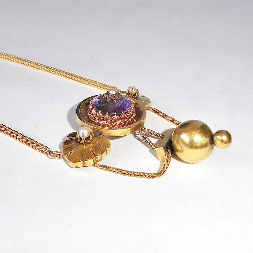 14k & 18k Victorian Festoon Necklace w Amethyst &… - image 11