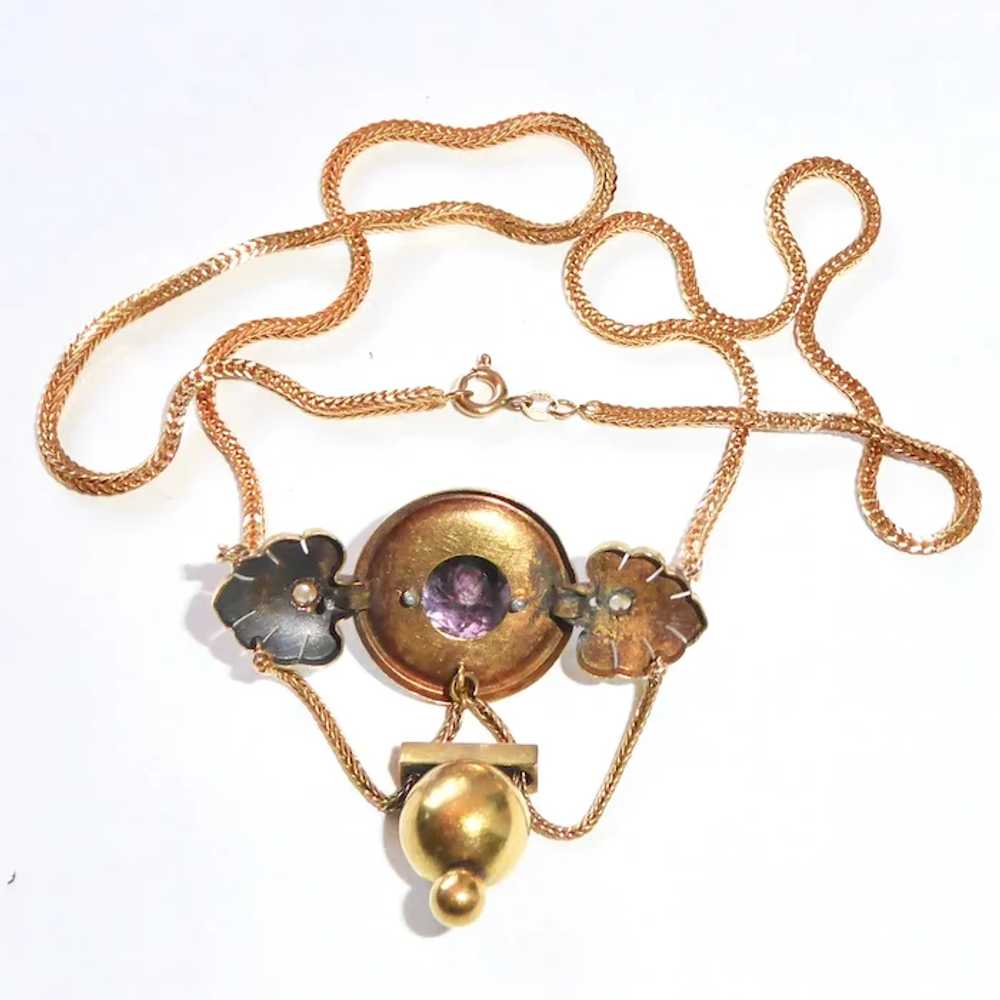 14k & 18k Victorian Festoon Necklace w Amethyst &… - image 12