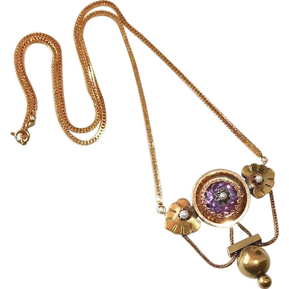 14k & 18k Victorian Festoon Necklace w Amethyst &… - image 2