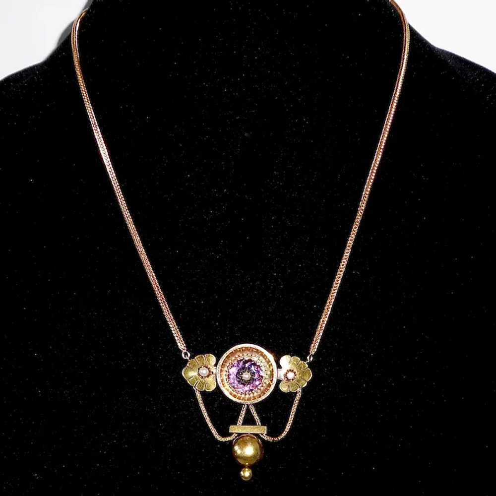 14k & 18k Victorian Festoon Necklace w Amethyst &… - image 3
