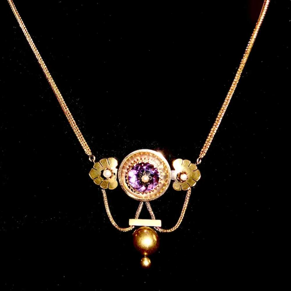 14k & 18k Victorian Festoon Necklace w Amethyst &… - image 5