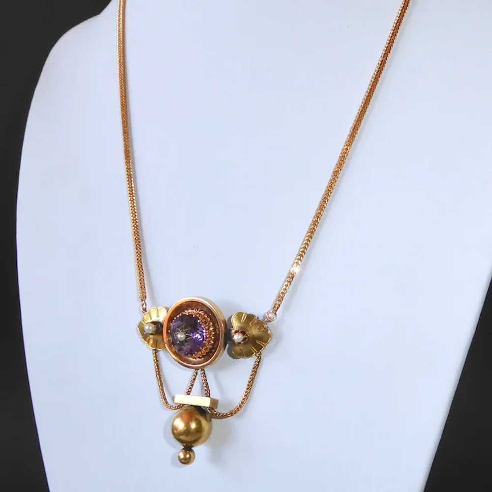 14k & 18k Victorian Festoon Necklace w Amethyst &… - image 6