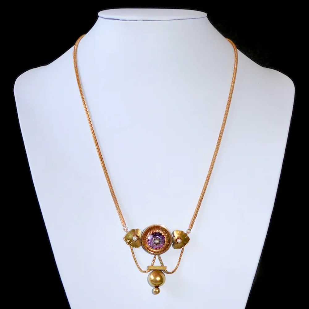 14k & 18k Victorian Festoon Necklace w Amethyst &… - image 8