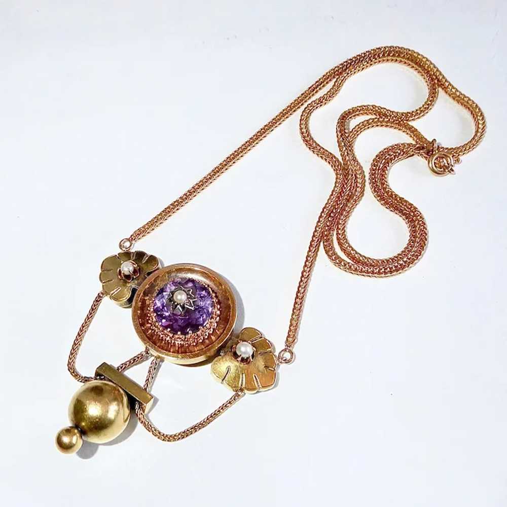 14k & 18k Victorian Festoon Necklace w Amethyst &… - image 9
