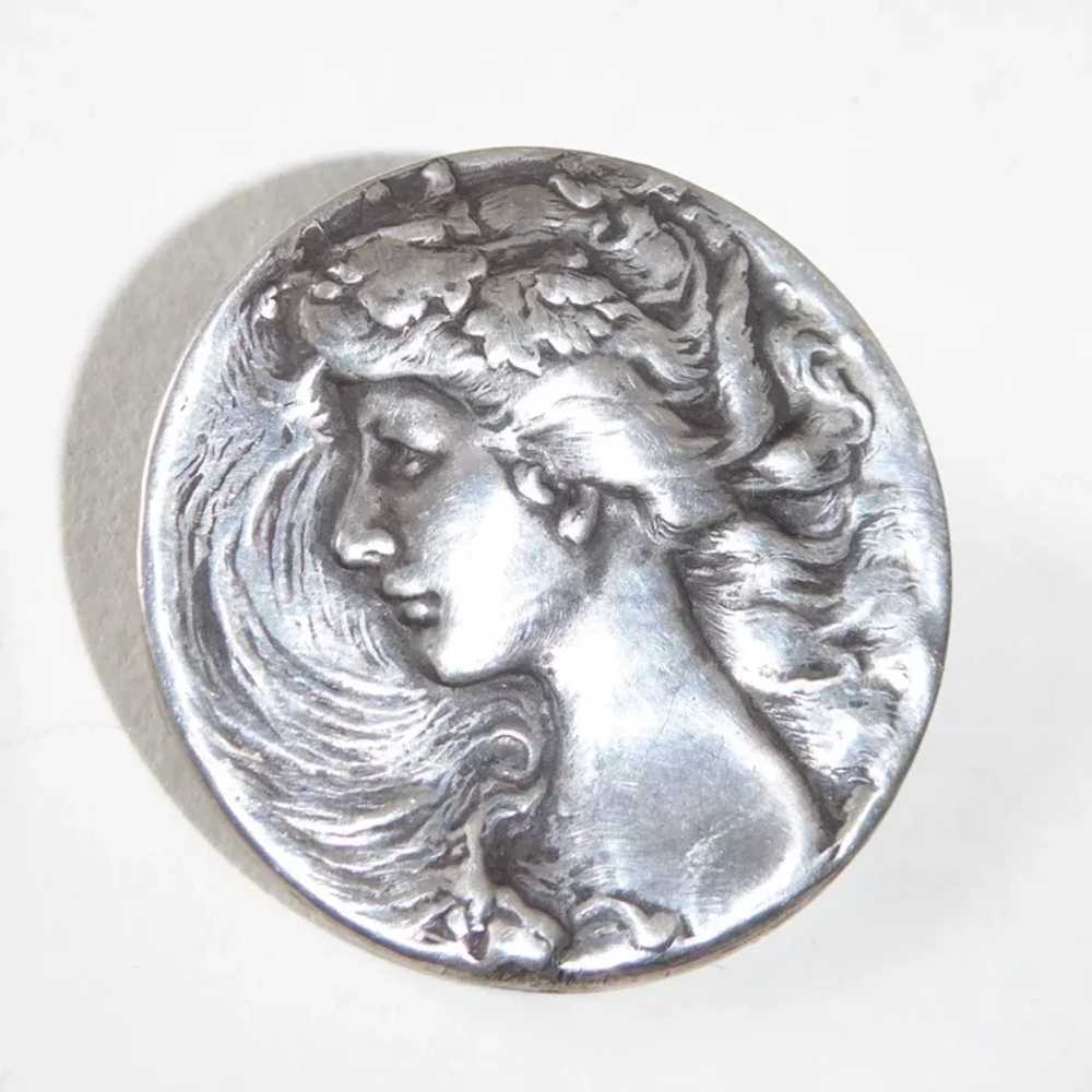 Art Nouveau Sterling Woman Cameo Pin - image 4