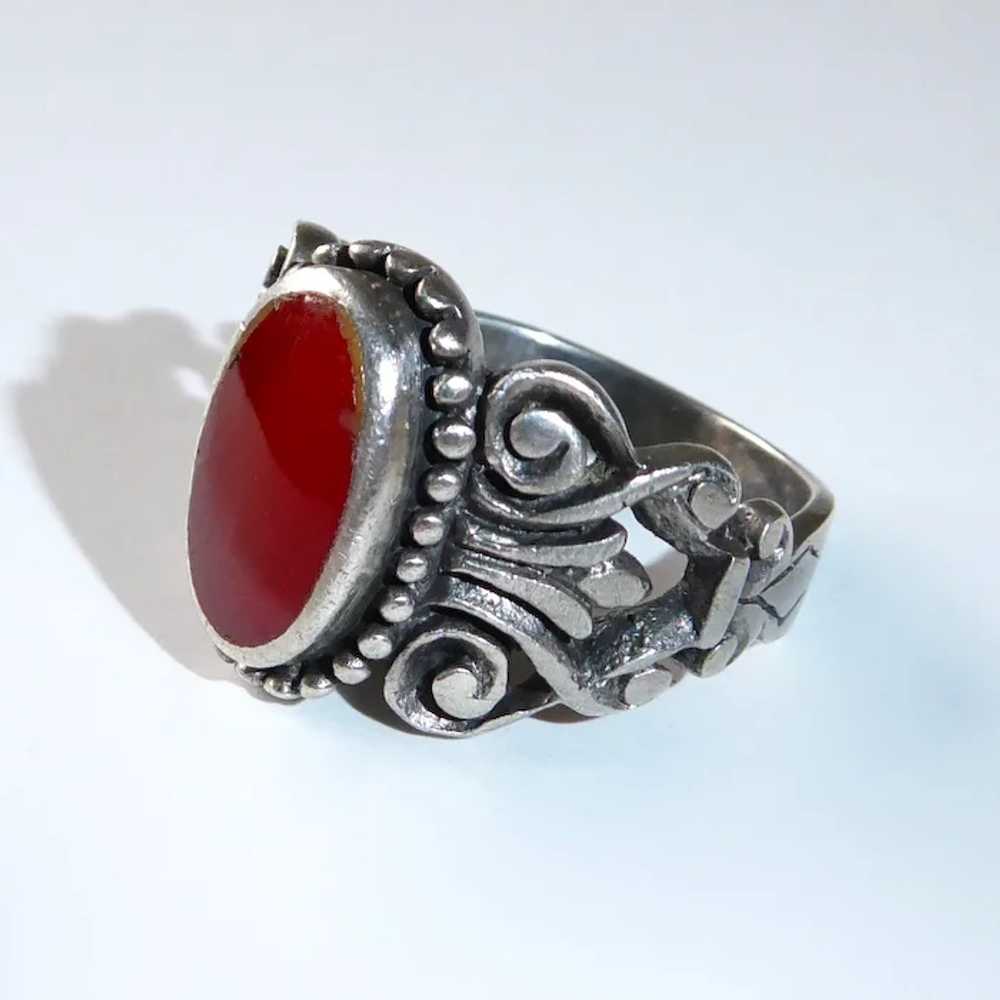 Sterling & Carnelian Cigar Band Ring w Carved Fil… - image 7