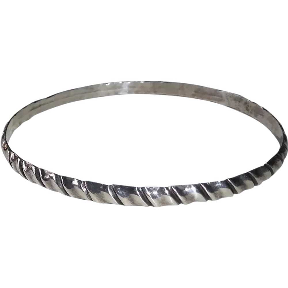 Sterling Bangle Bracelet w Diagonal Ribbon Pattern - image 1