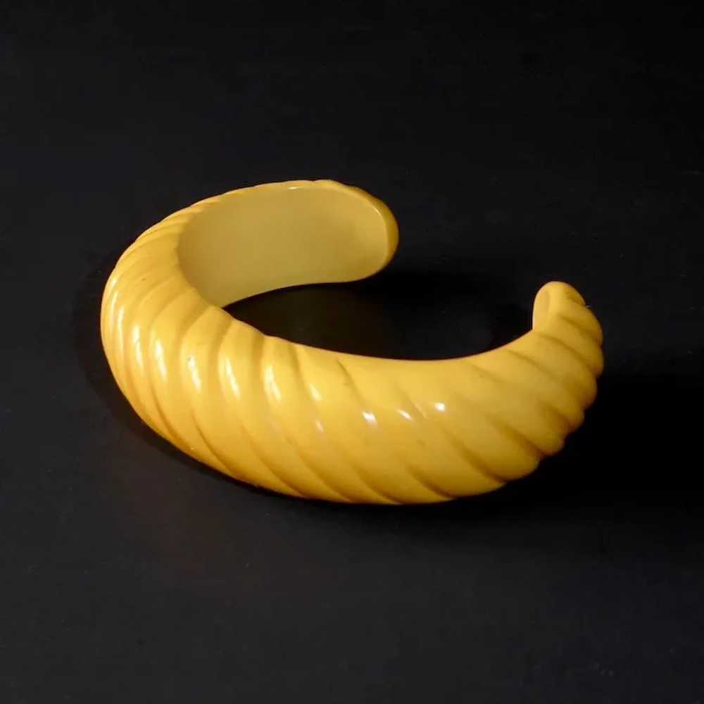 Creamed Corn Molded Celluloid Incised Cuff Bracel… - image 12