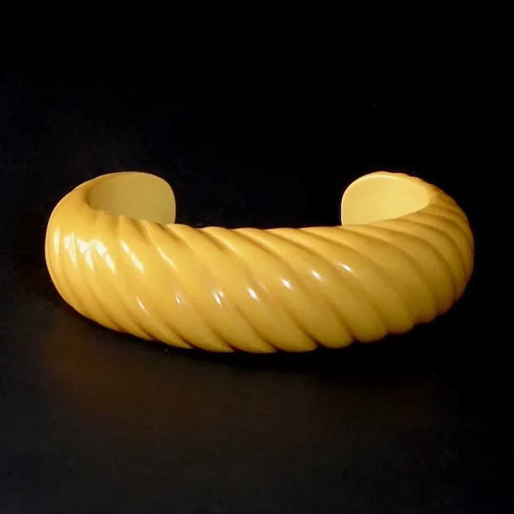 Creamed Corn Molded Celluloid Incised Cuff Bracel… - image 4