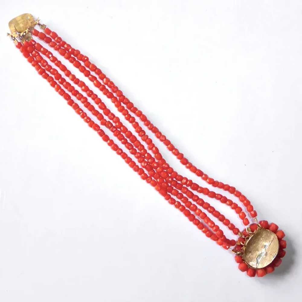 Faceted Coral Five Strand Beaded Bracelet w Ornat… - image 12