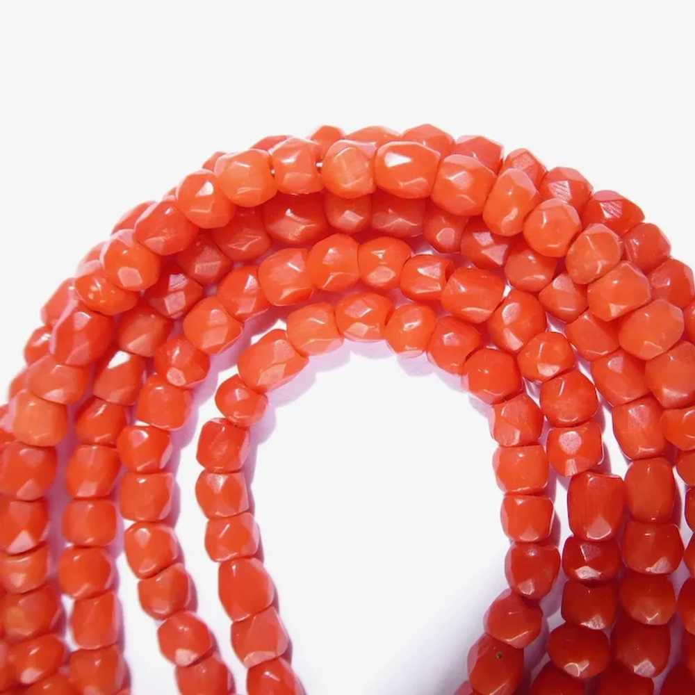 Faceted Coral Five Strand Beaded Bracelet w Ornat… - image 5