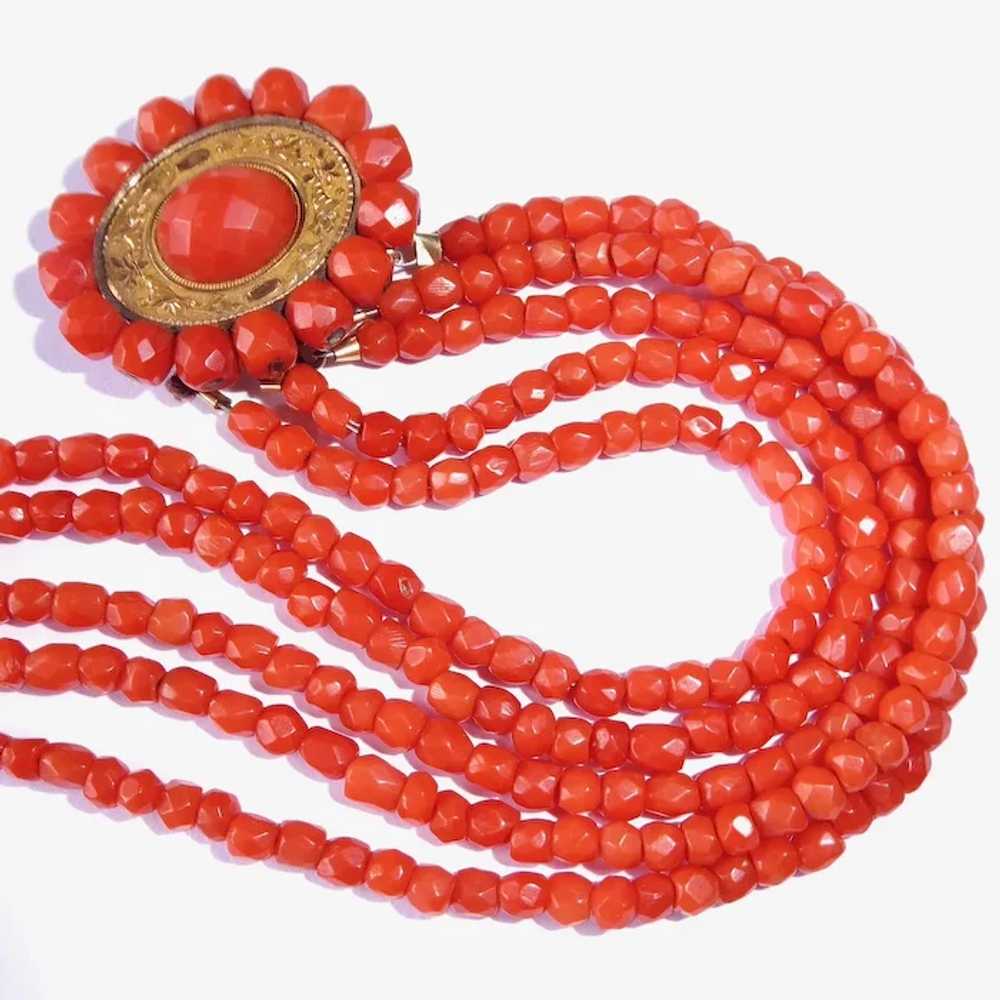 Faceted Coral Five Strand Beaded Bracelet w Ornat… - image 7