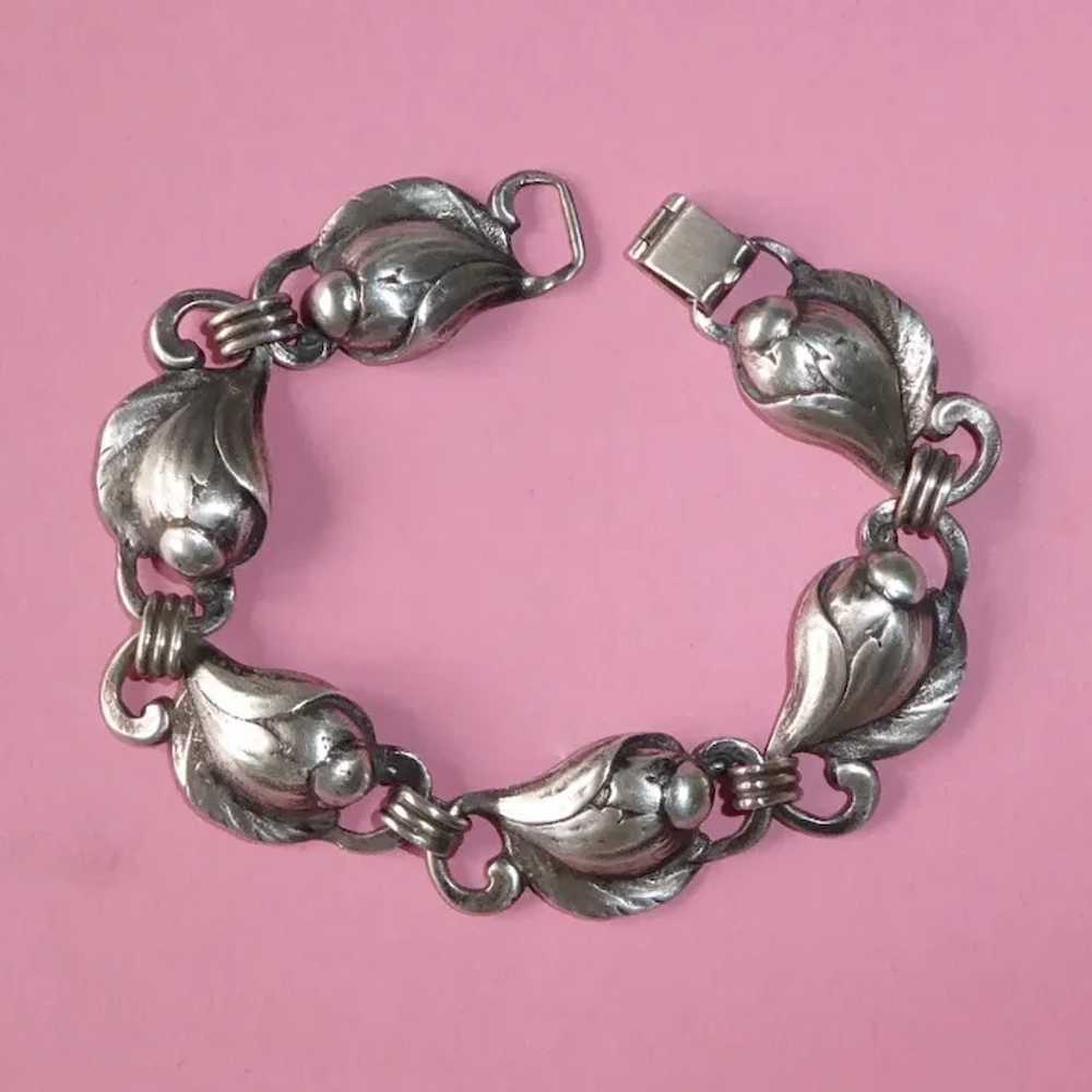 Dimensional Sterling Flower Bud Link Bracelet - image 5