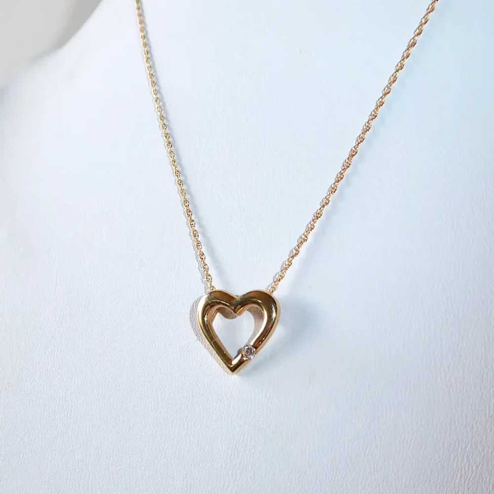 14k Gold Heart Pendant Necklace w Diamond - image 3