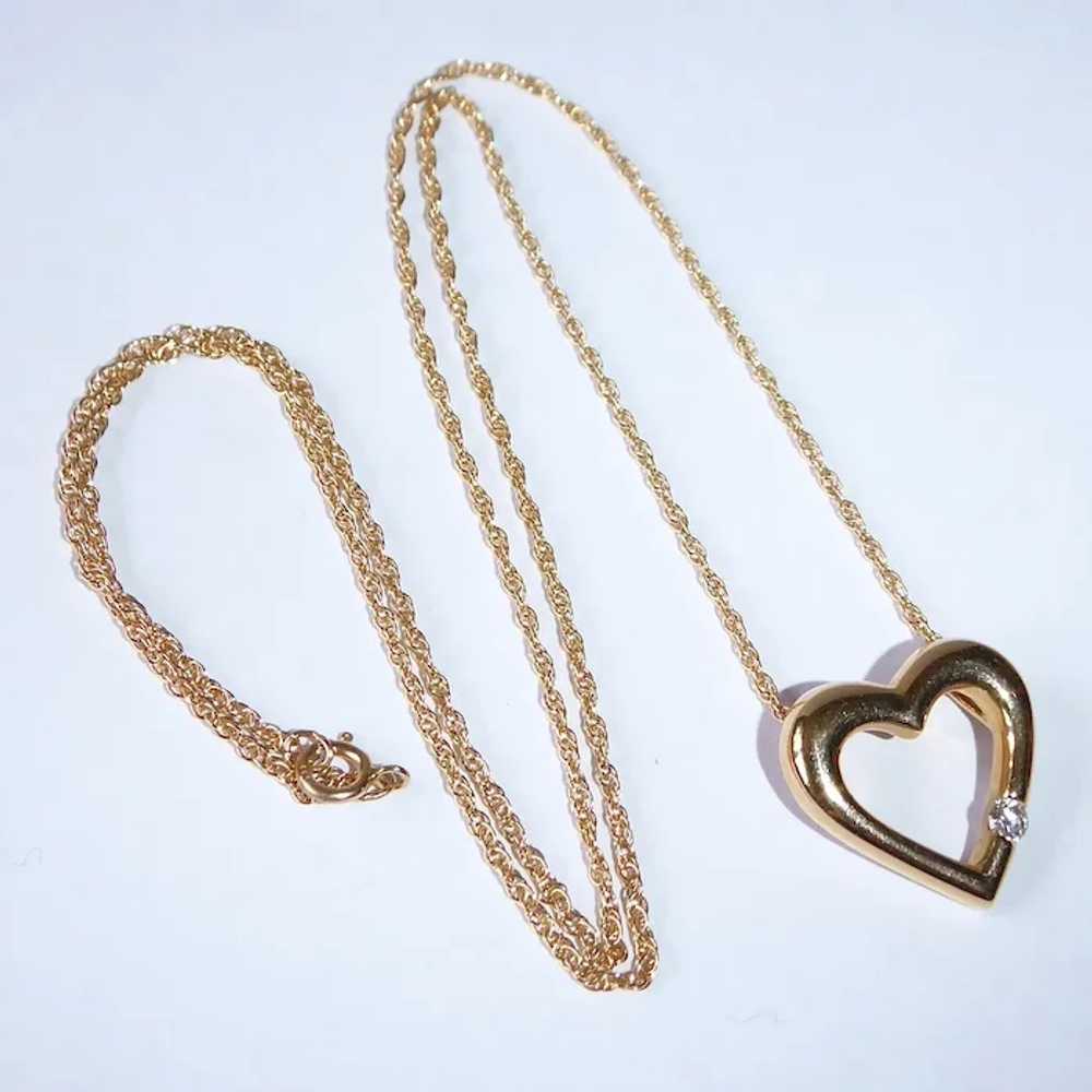 14k Gold Heart Pendant Necklace w Diamond - image 4