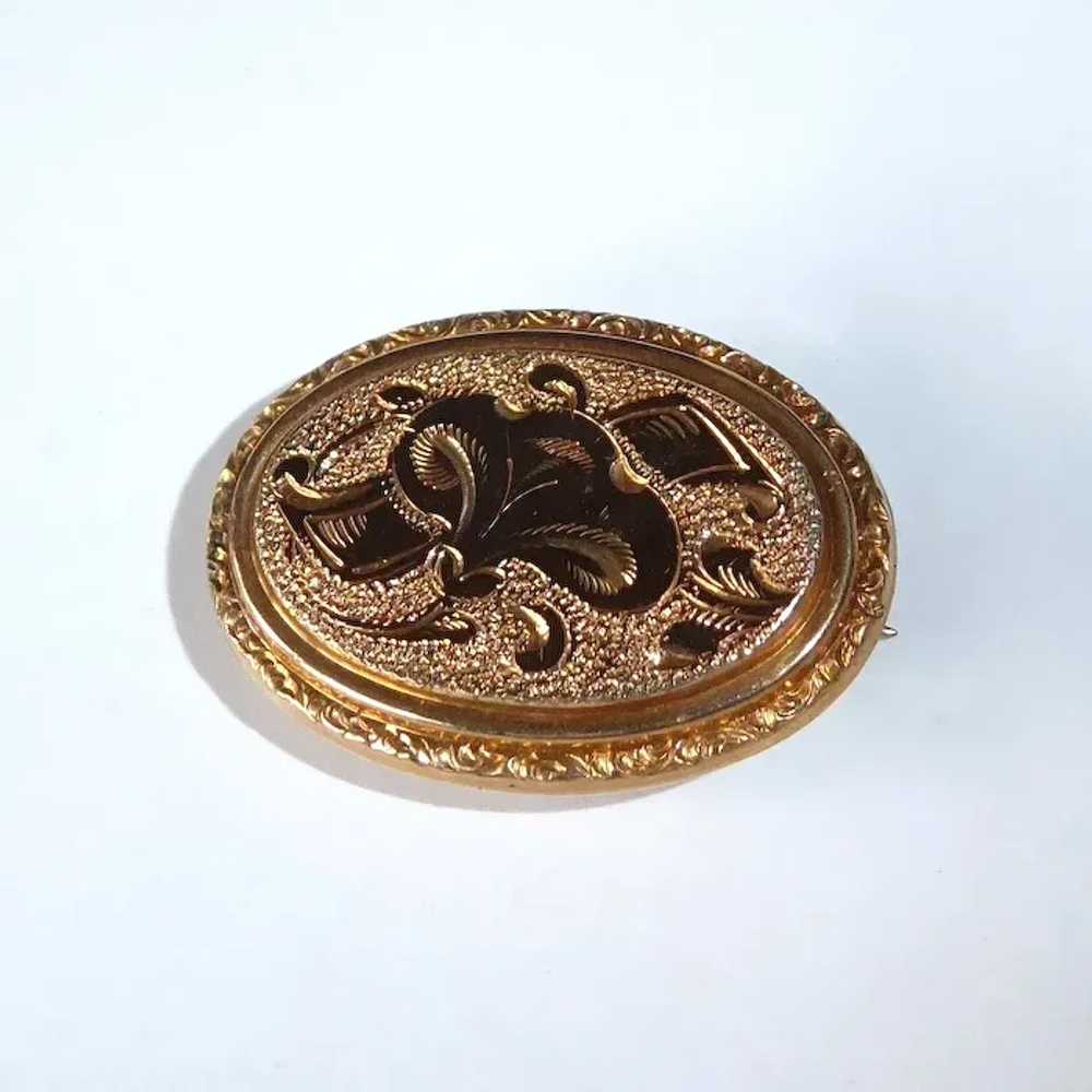 Victorian Rose Gold Filled Hollow Ware Watch Pin - image 3