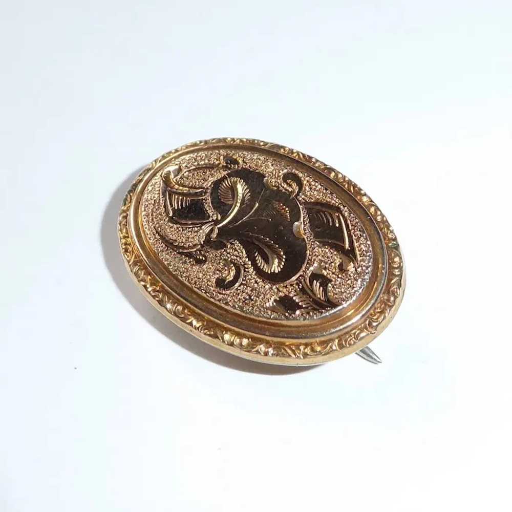 Victorian Rose Gold Filled Hollow Ware Watch Pin - image 9