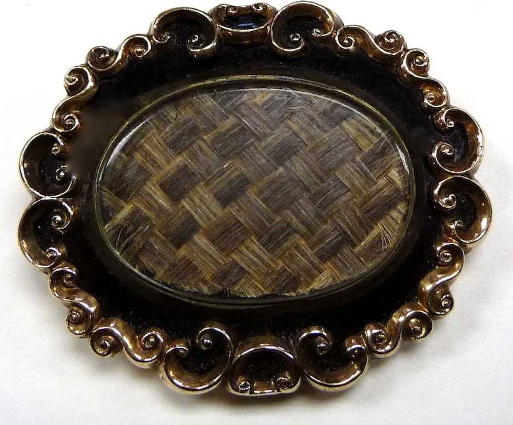 Antique Victorian 10k Enameled Mourning Hair Broo… - image 2