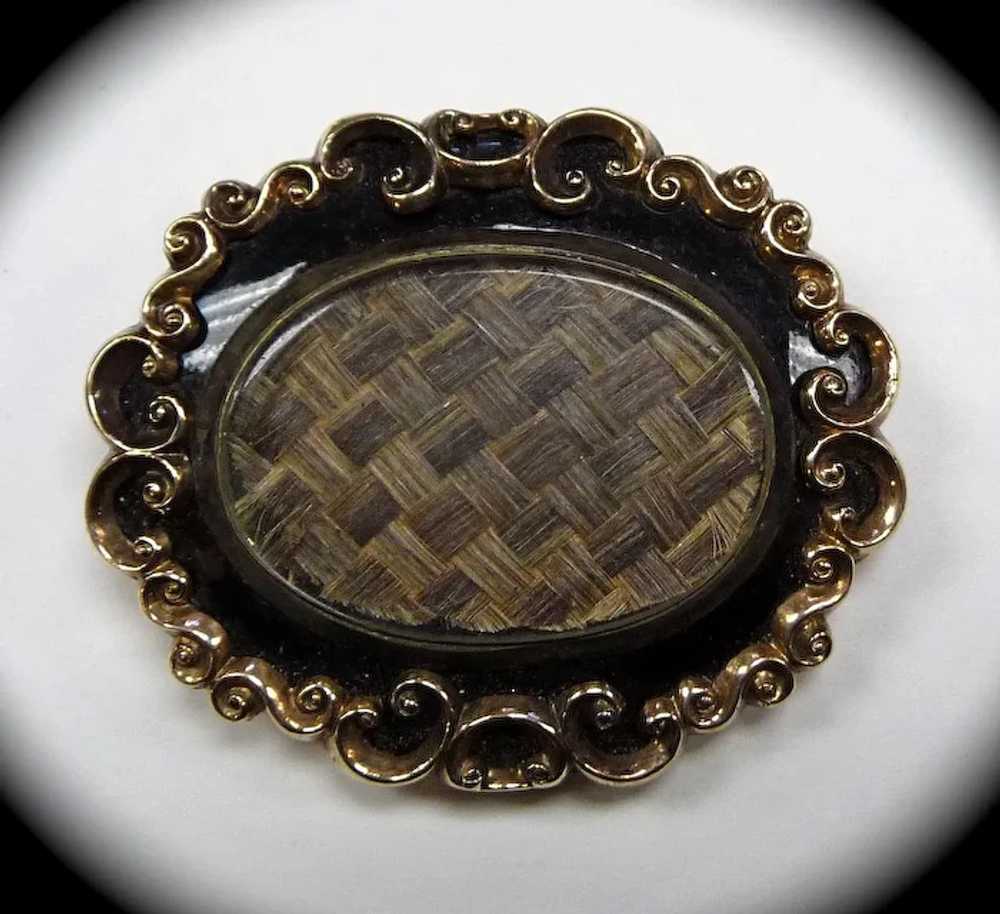 Antique Victorian 10k Enameled Mourning Hair Broo… - image 3