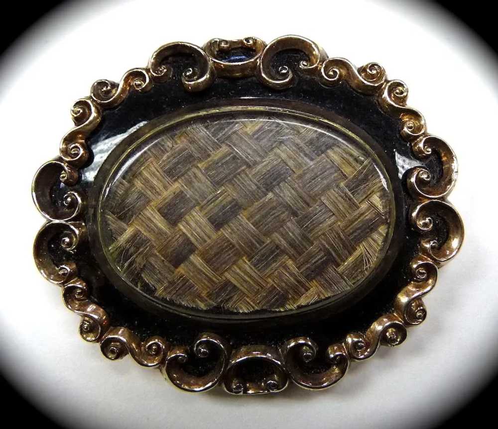 Antique Victorian 10k Enameled Mourning Hair Broo… - image 5