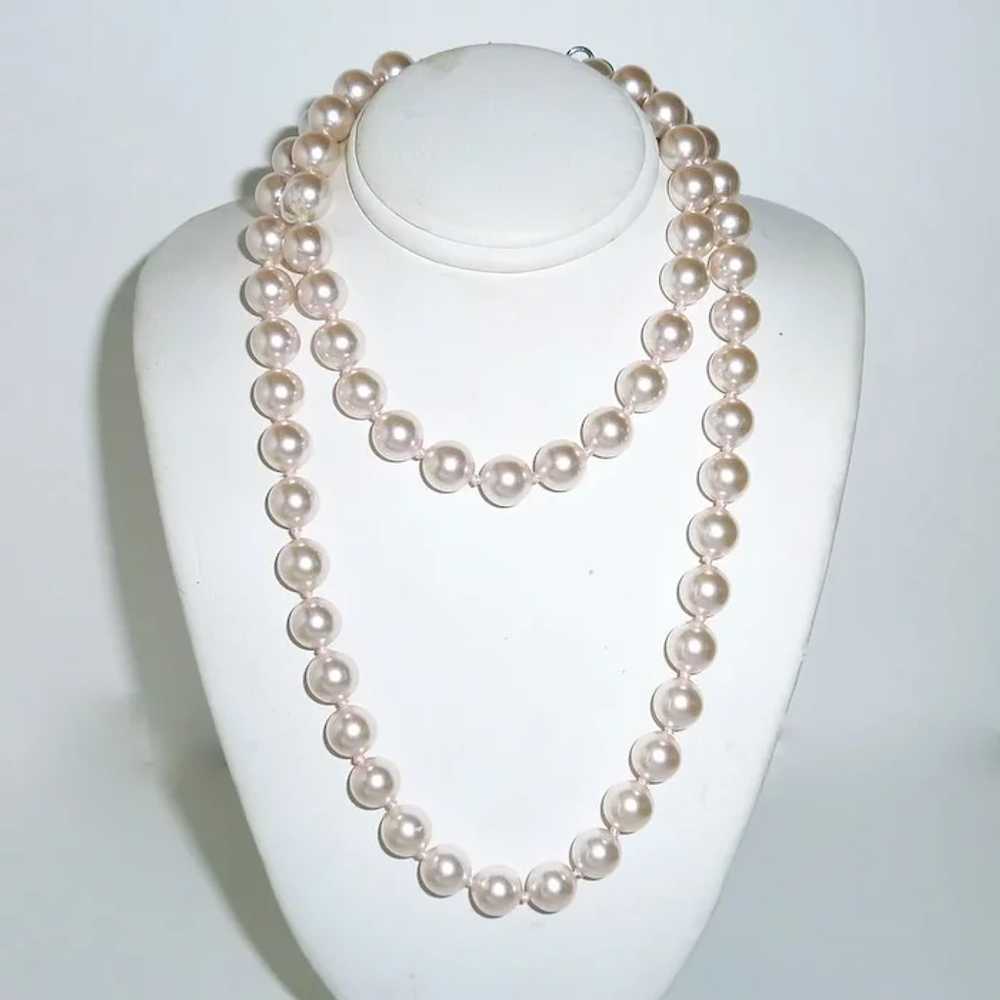 Glass Knotted Faux Pearl Necklace Lustrous Pink B… - image 2