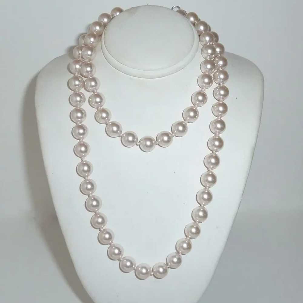 Glass Knotted Faux Pearl Necklace Lustrous Pink B… - image 6
