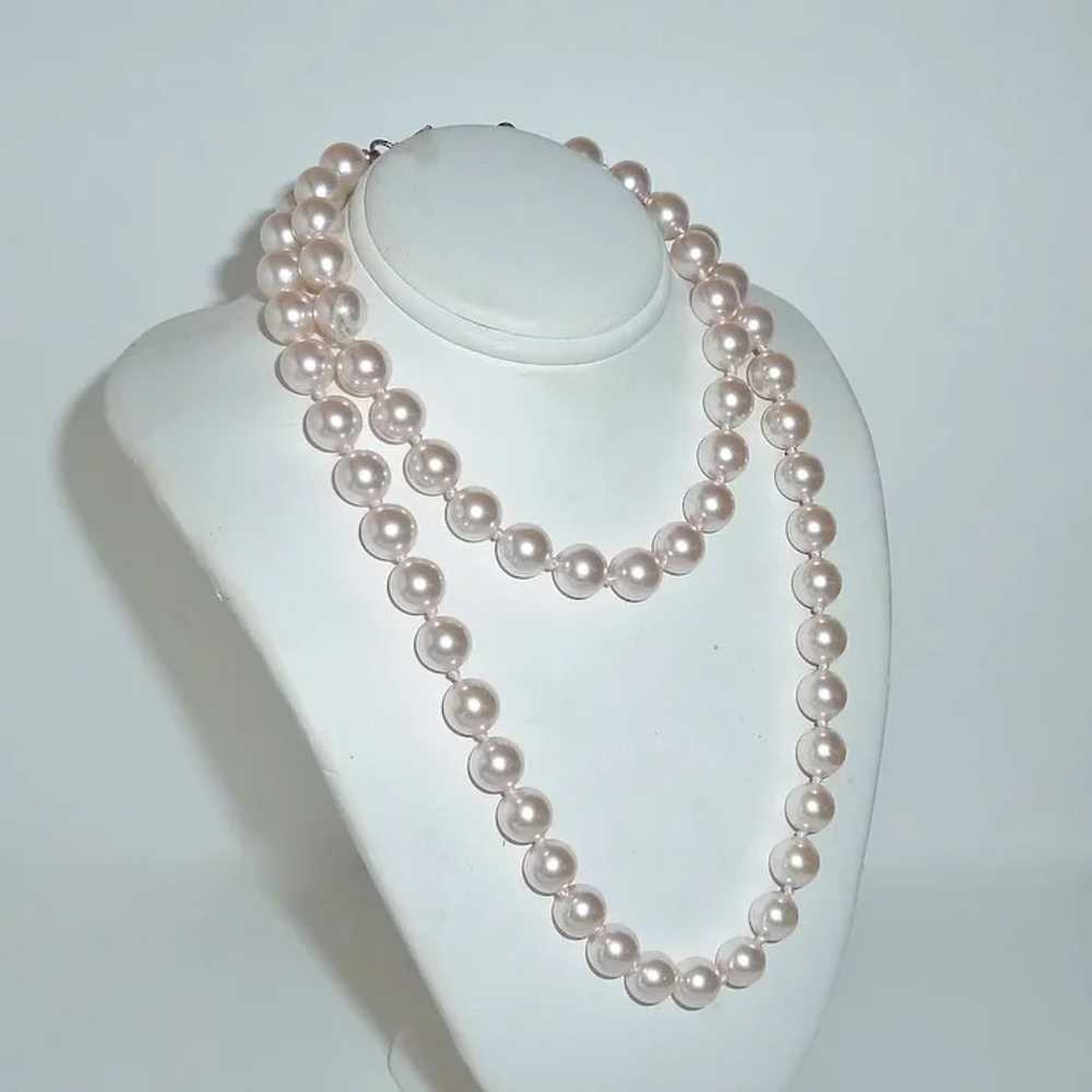 Glass Knotted Faux Pearl Necklace Lustrous Pink B… - image 7